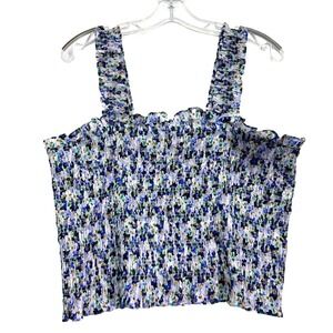 Veronica Beard NWT Averie Tank Top XL Cobalt Floral Smocked Cotton Crop Top